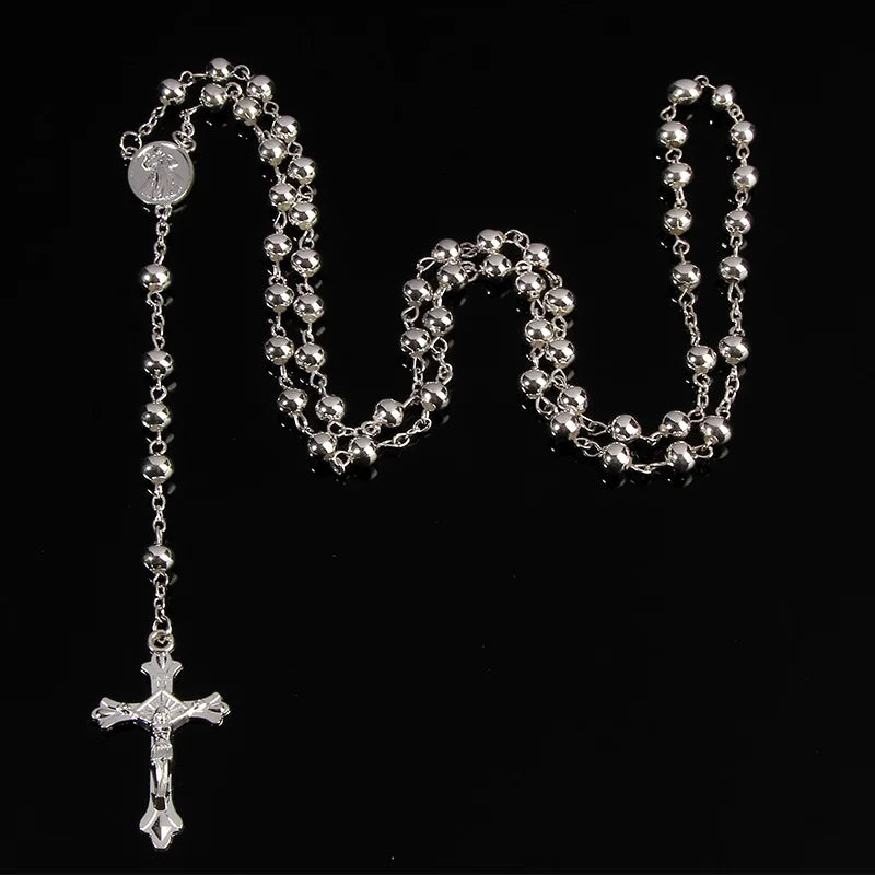 Collar de Rosario de cuentas de hierro dorado de imitación de 6MM, collar de Rosario de alta calidad, hermoso collar de rosas con colgante de cruz,