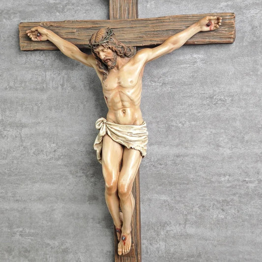 Estatua religiosa de crucifijo de cruz de Jesús, estatuilla de San Católico, artesanía, escultura colgante de pared para decoración del hogar y la sala de estar