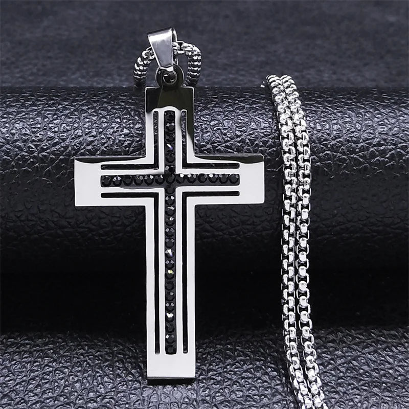 Collar de cruz de crucifijo católico para mujeres y hombres, cadena religiosa cristiana de acero inoxidable, joyería masculina N4943