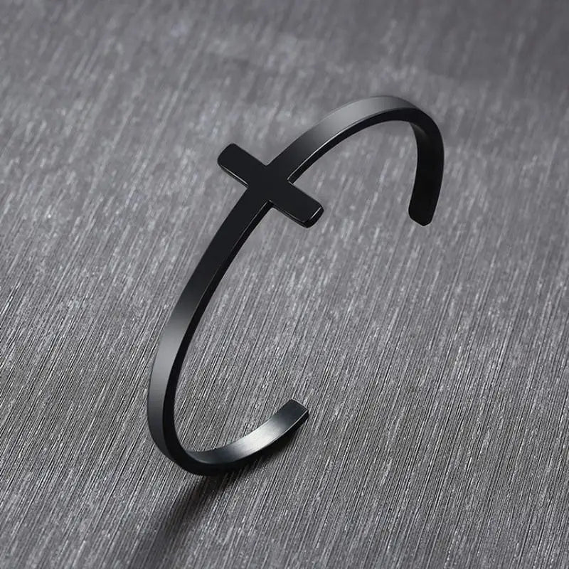 Brazalete de Cruz cristiana de acero inoxidable Retro para hombres y mujeres, amuleto religioso católico en oración, regalo de joyería de la suerte