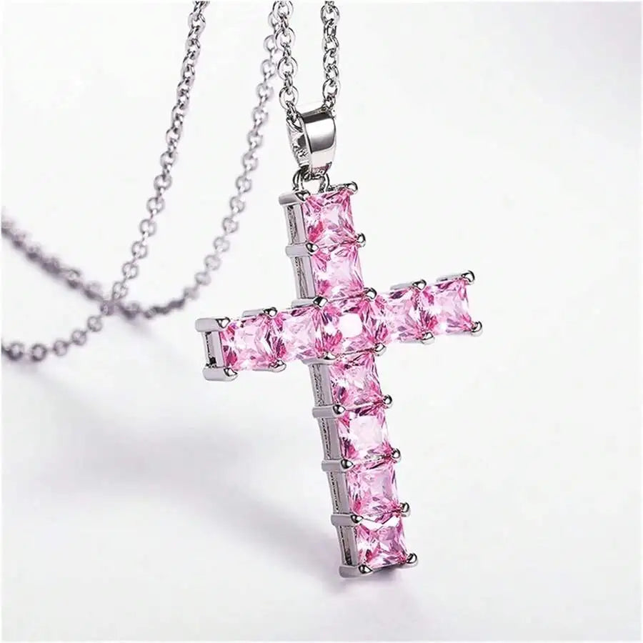Nuevos collares de moda, colgantes para mujer, colgante de cruz de Jesús de cristal multicolor dorado para mujer, collar para fiesta, joyería para tiempo libre