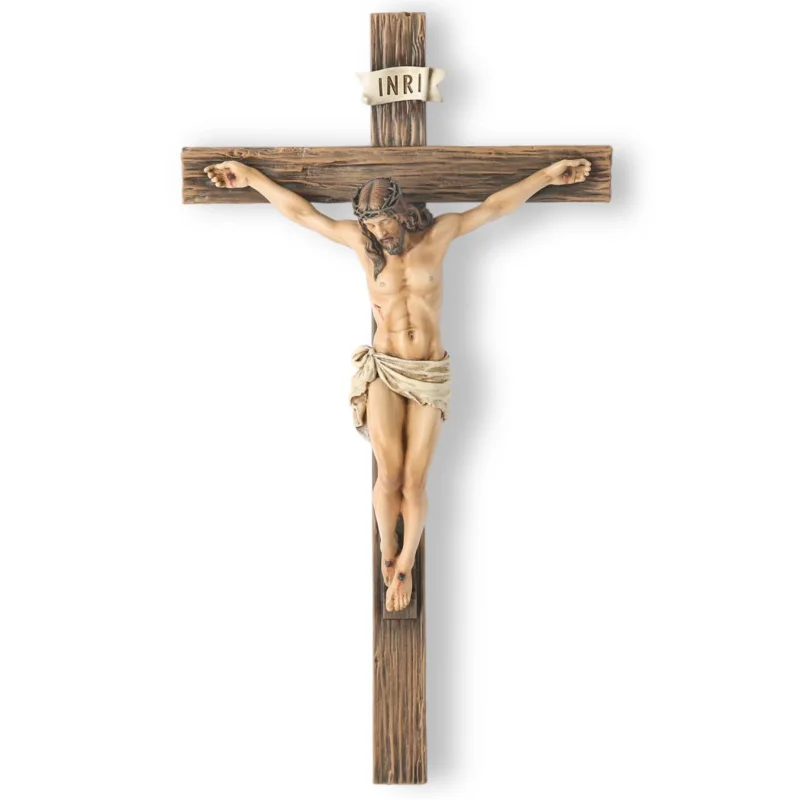 Estatua religiosa de crucifijo de cruz de Jesús, estatuilla de San Católico, artesanía, escultura colgante de pared para decoración del hogar y la sala de estar