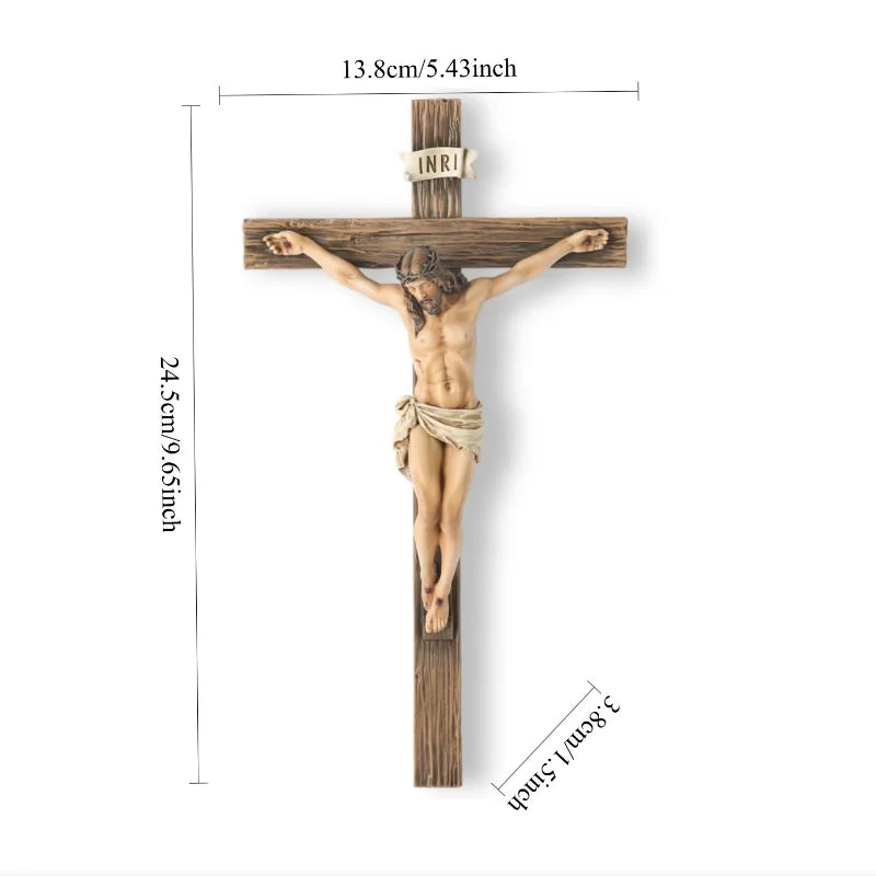 Estatua religiosa de crucifijo de cruz de Jesús, estatuilla de San Católico, artesanía, escultura colgante de pared para decoración del hogar y la sala de estar