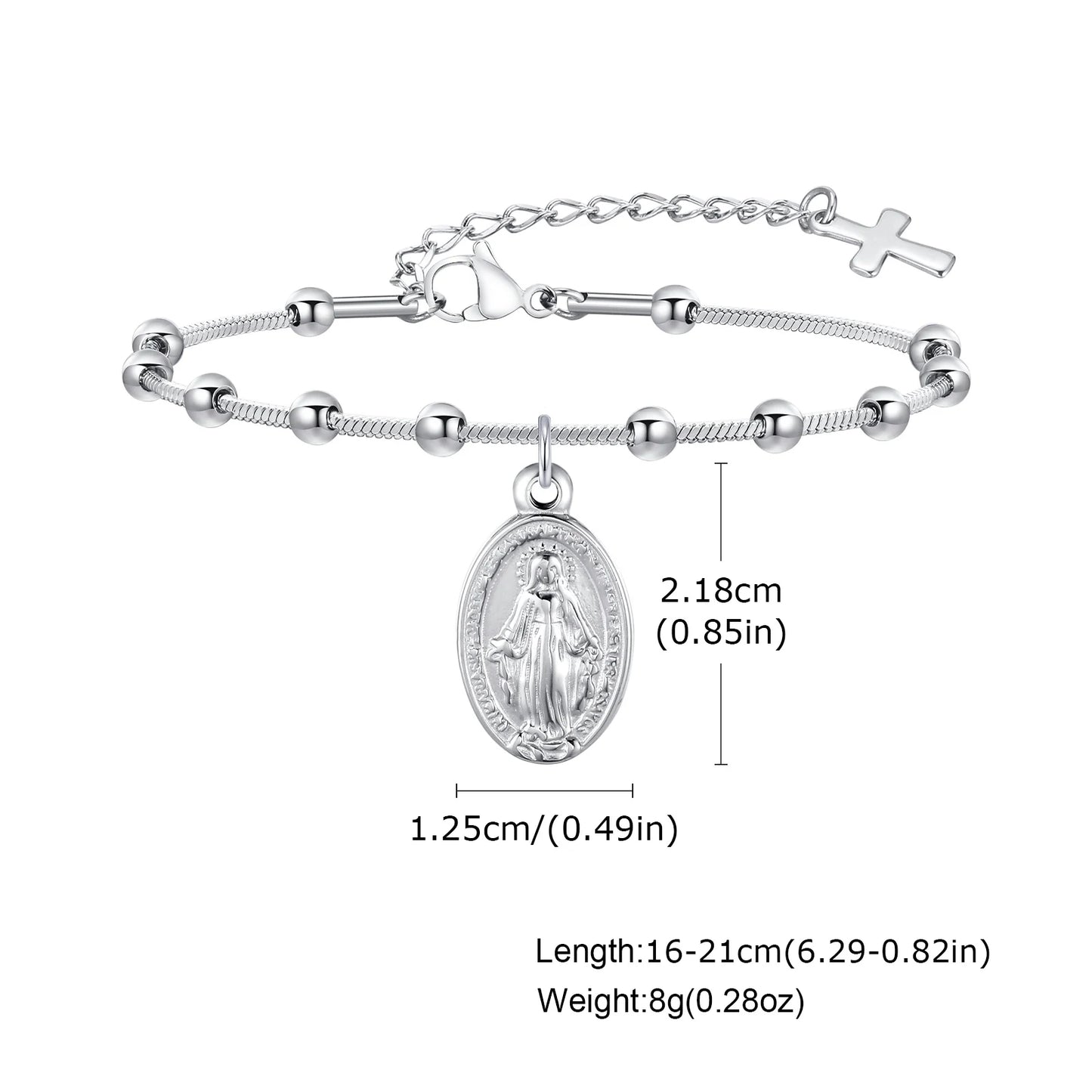 Vnox-pulsera de Rosario para mujer y niña, brazalete de oración de la Virgen María, Cruz religiosa de acero inoxidable chapada en oro, regalos