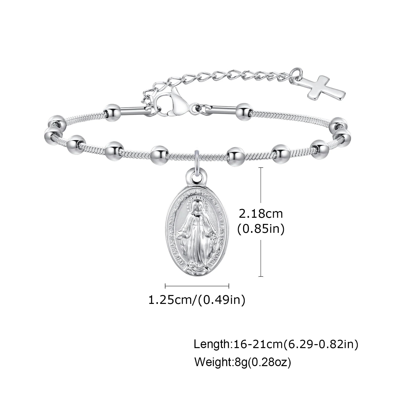 Vnox-pulsera de Rosario para mujer y niña, brazalete de oración de la Virgen María, Cruz religiosa de acero inoxidable chapada en oro, regalos