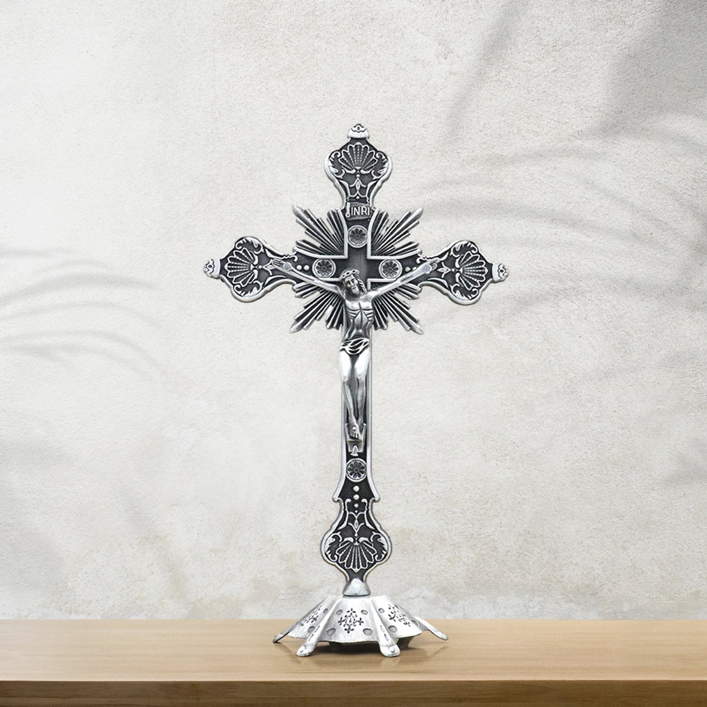 Escultura de crucifijo de Jesús, estatua de cruz de Jesús, estatuilla católica, crucifijo de pie para el hogar, altar, sala de estar, mesa y dormitorio