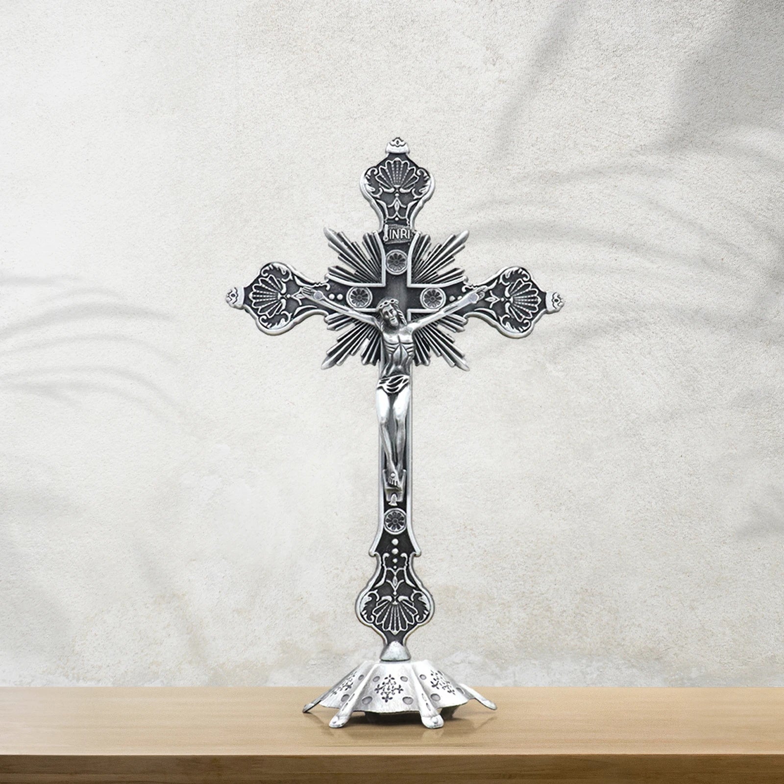 Escultura de crucifijo de Jesús, estatua de cruz de Jesús, estatuilla católica, crucifijo de pie para el hogar, altar, sala de estar, mesa y dormitorio