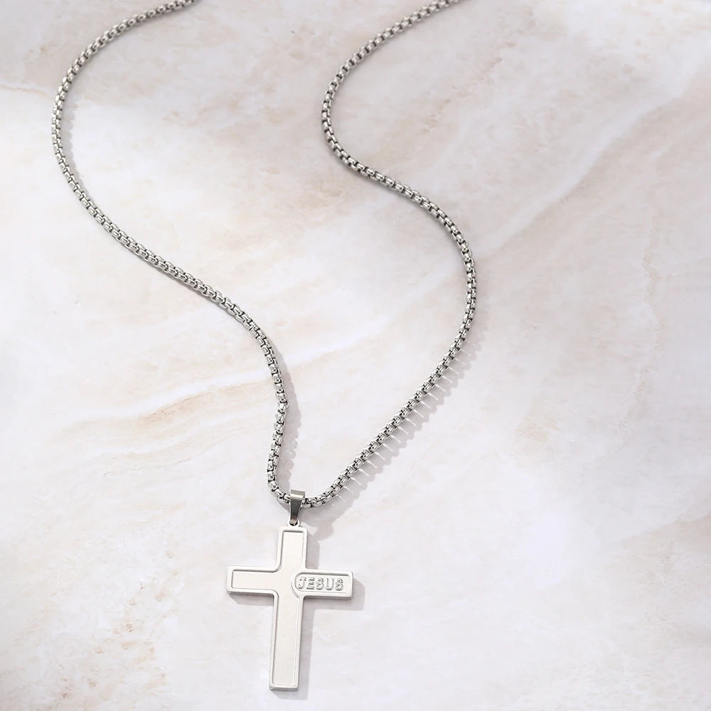 DOTIFI-collar de amuleto con colgante de Cruz cristiana de acero inoxidable para hombres y mujeres, joyería de oración religiosa Simple, regalos