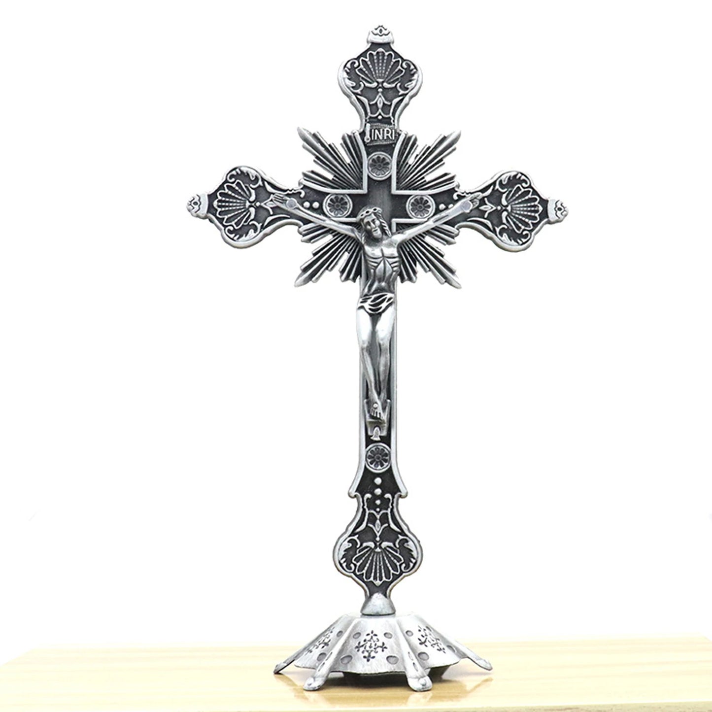 Escultura de crucifijo de Jesús, estatua de cruz de Jesús, estatuilla católica, crucifijo de pie para el hogar, altar, sala de estar, mesa y dormitorio
