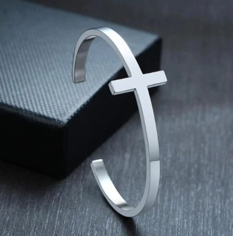 Brazalete de Cruz cristiana de acero inoxidable Retro para hombres y mujeres, amuleto religioso católico en oración, regalo de joyería de la suerte