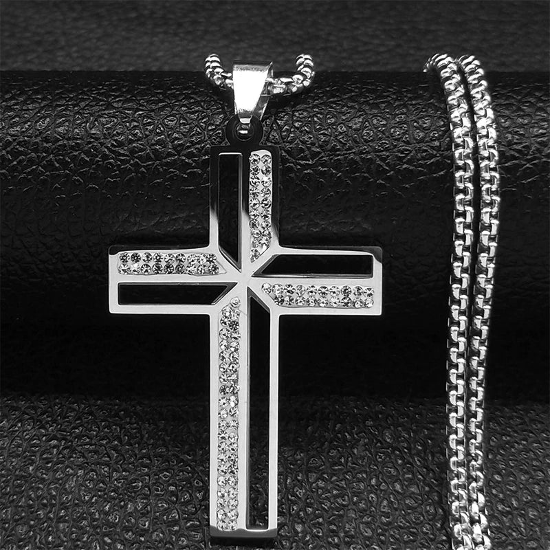 Collar de cruz de crucifijo católico para mujeres y hombres, cadena religiosa cristiana de acero inoxidable, joyería masculina N4943