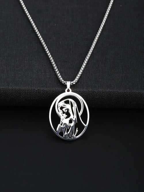 Collar clásico con colgante de la Virgen María para hombres, adecuado para mujeres, joyería de collar de la Virgen María católica de acero inoxidable