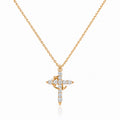 Collar de Cruz Giratoria con corona de espinas, cruz de circonias doradas – vista completa sobre fondo blanco