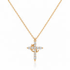 Collar de Cruz Giratoria con corona de espinas, cruz de circonias doradas – vista completa sobre fondo blanco