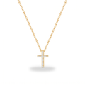 Collar de Cruz con circonias en oro 18K, cadena fina – vista completa sobre fondo blanco