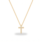 Collar de Cruz con circonias en oro 18K, cadena fina – vista completa sobre fondo blanco