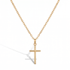 Collar Cruz Sencilla dorada, cruz cristiana clásica lisa pulida – vista completa sobre fondo blanco