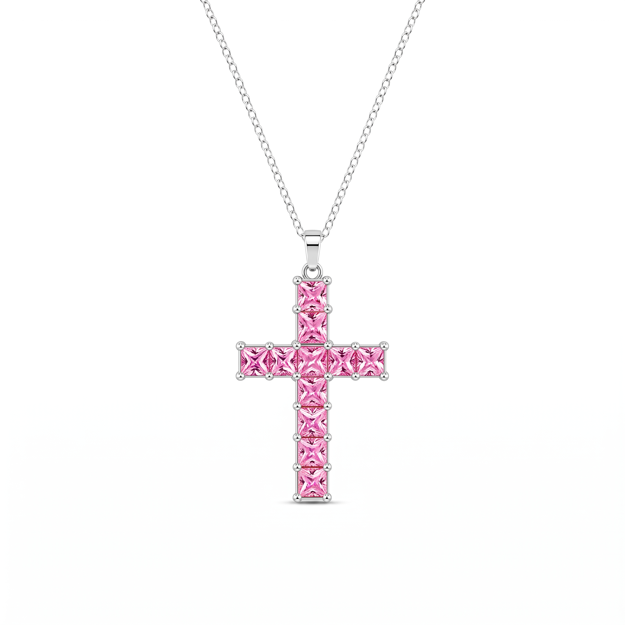 Collar Cruz de Cristal Multicolor con cristales talla princesa – vista completa sobre fondo blanco