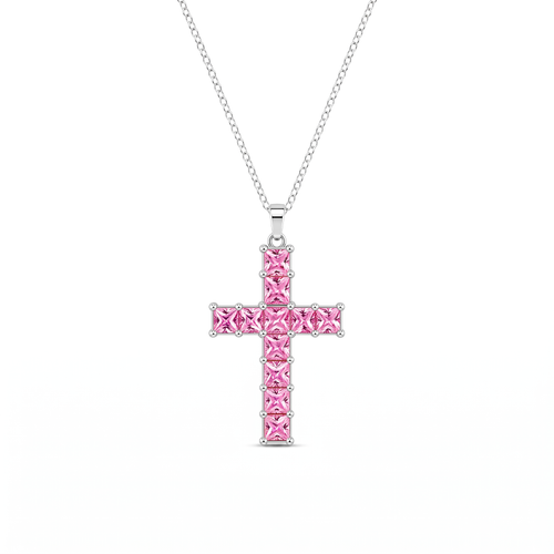 Collar Cruz de Cristal Multicolor con cristales talla princesa – vista completa sobre fondo blanco