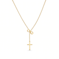 Collar de Cruz y Lazo Infinito en acero inoxidable, estilo lariat – vista completa sobre fondo blanco