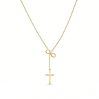 Collar de Cruz y Lazo Infinito en acero inoxidable, estilo lariat – vista completa sobre fondo blanco