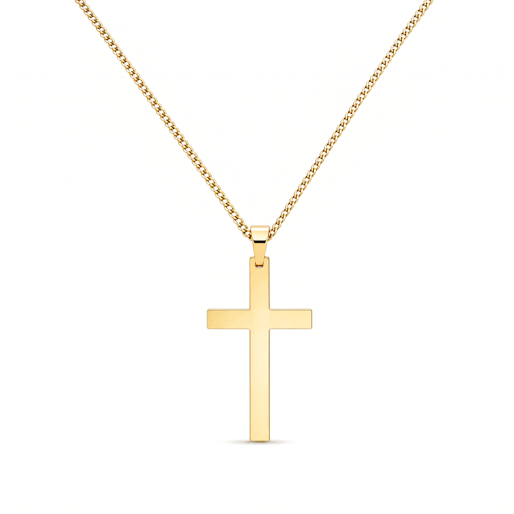 Collar de Cruz lisa de Fe y Protección en cadena cubana – vista completa sobre fondo blanco