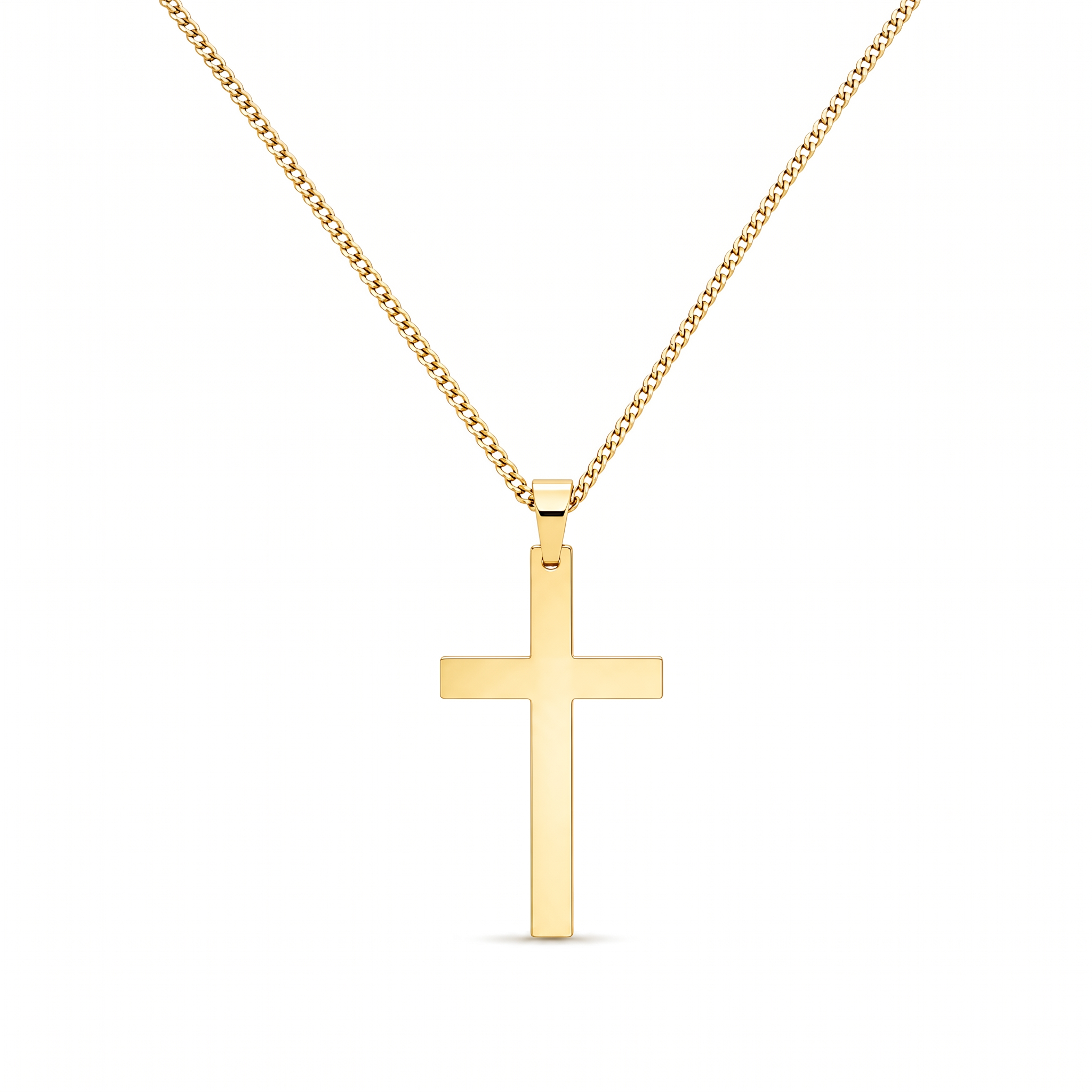 Collar de Cruz lisa de Fe y Protección en cadena cubana – vista completa sobre fondo blanco