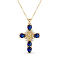 Collar Cruz de la Virgen de Guadalupe con circonias, cruz de cristales gota con medalla mariana – vista completa sobre fondo blanco