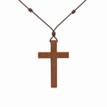 Collar de Cruz de madera natural con cordón ajustable – variante en madera oscura
