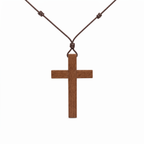 Collar de Cruz de madera natural con cordón ajustable – variante en madera oscura