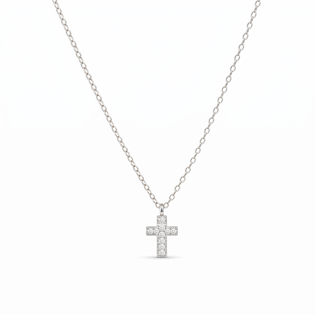 Collar Cruz Delicada con circonias, minimalista, cadena fina – variante en plata