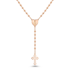 Collar Rosario Bohemio en Y con corazón de la Virgen y cruz cristiana calada – variante en oro rosa