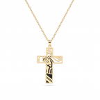 Collar de Cruz de acero inoxidable con corona de espinas y silueta de Jesús – variante en dorado