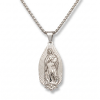 Collar Virgen de Guadalupe en forma de gota, relieve dorado con borde de rayos – variante en plata