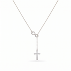 Collar Cruz e Infinito Fe Eterna, cruz con circonias estilo lariat – variante en plata