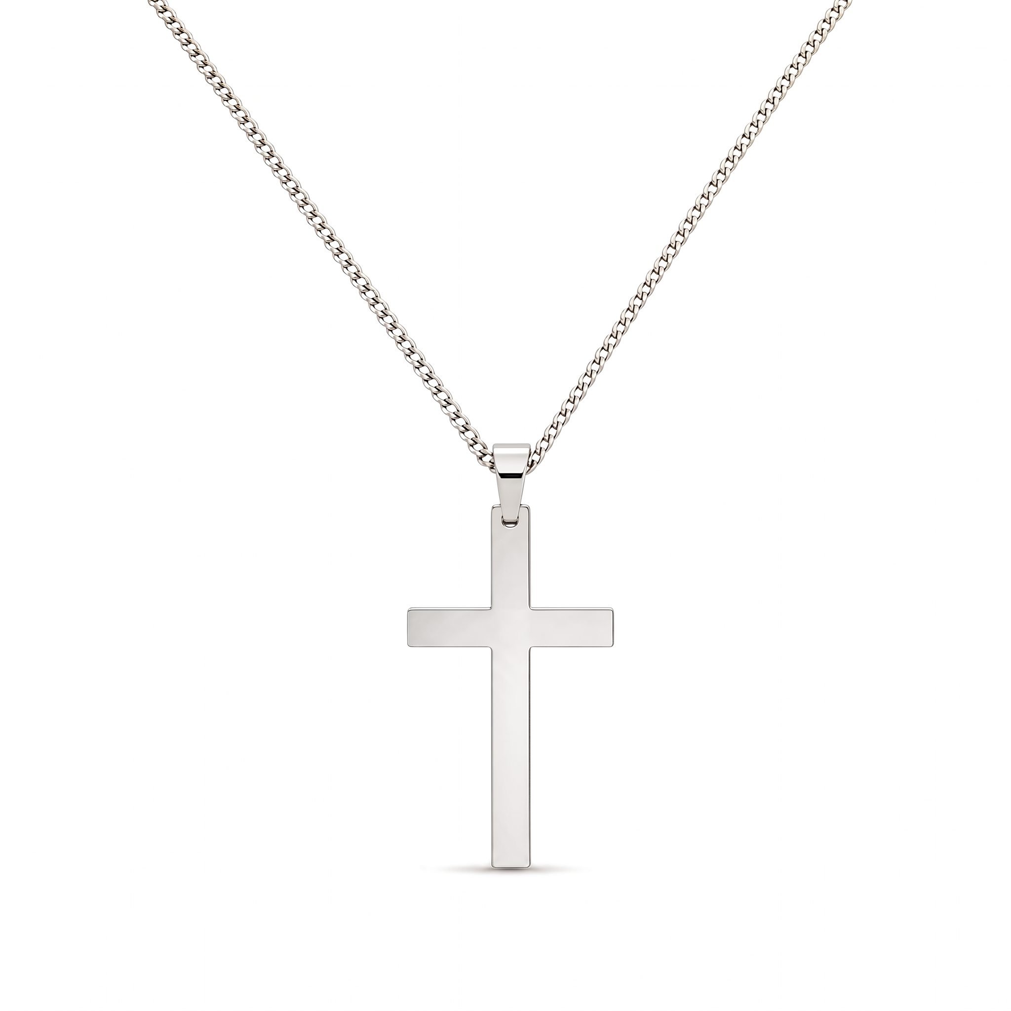 Collar de Cruz lisa de Fe y Protección en cadena cubana – variante en plata