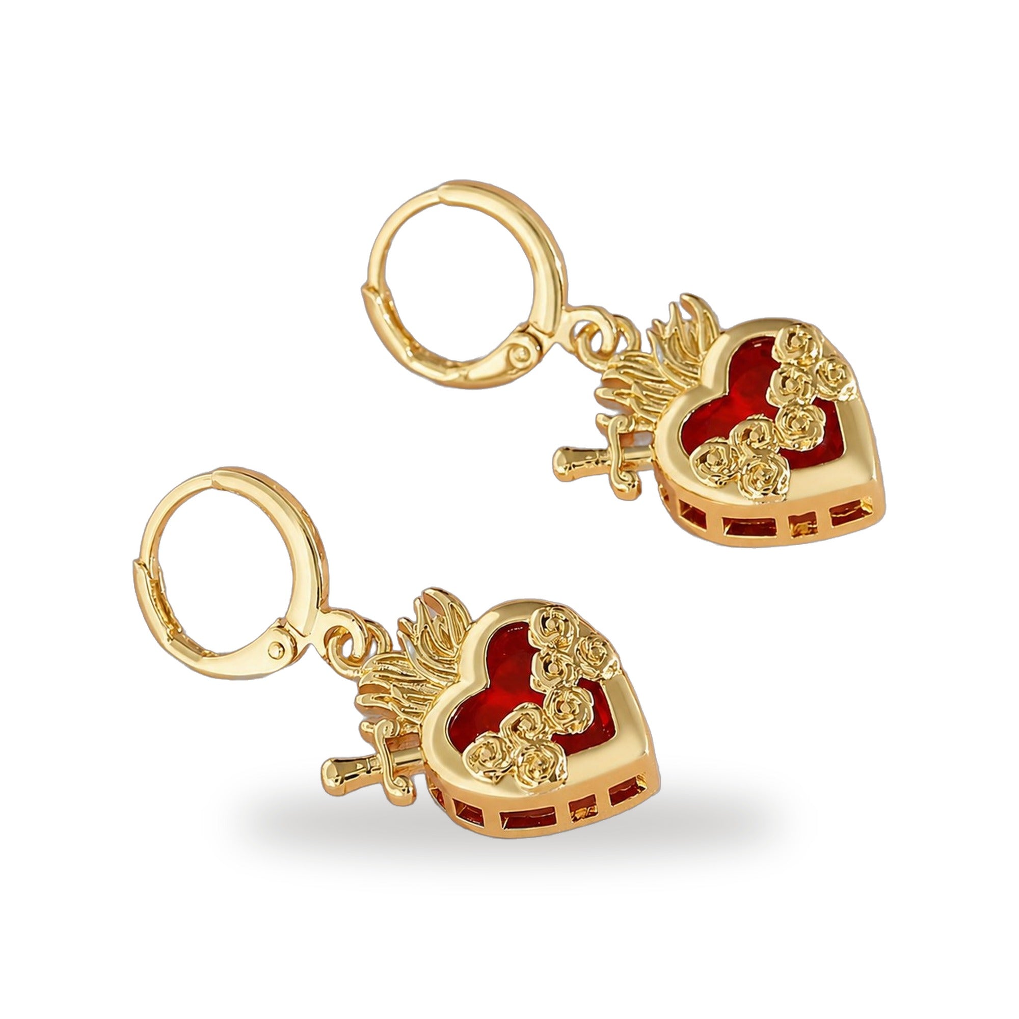 Pendientes Inmaculado Corazon de Maria - Bano Dorado 22K con Z... — vista completa del producto