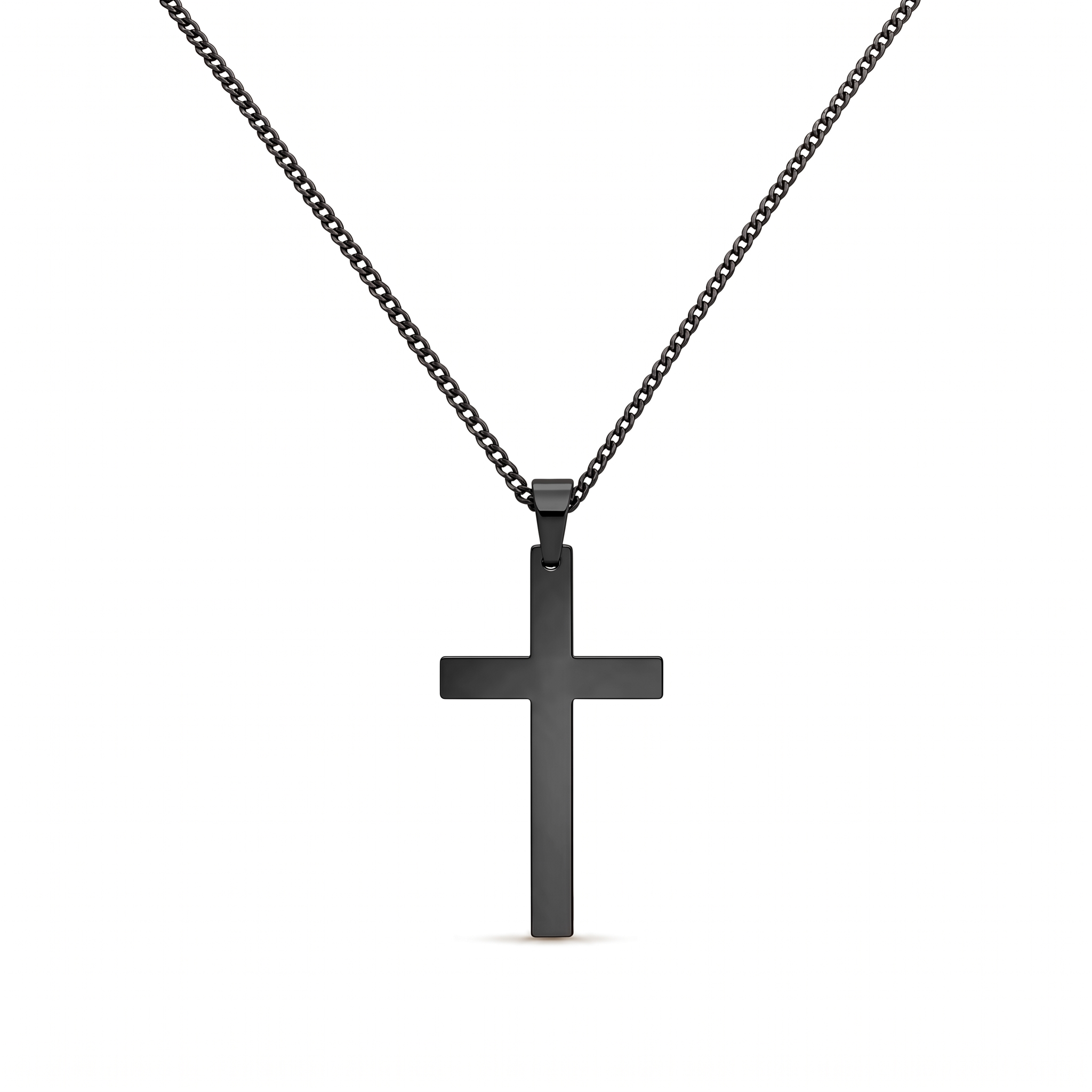 Collar de Cruz lisa de Fe y Protección en cadena cubana – variante en negro