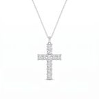 Collar Cruz de Cristal Multicolor con cristales talla princesa – variante Plata Blanca