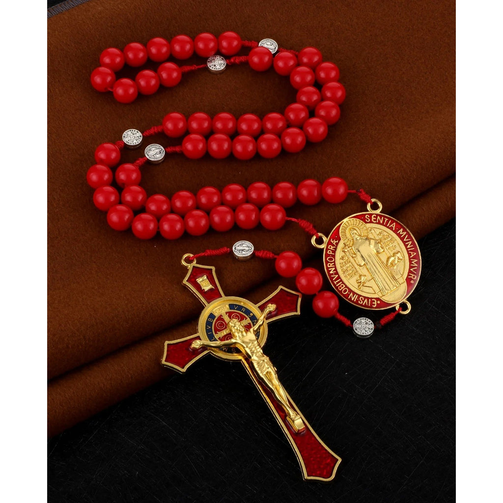 Rosario San Benito Multicolor - Cruz y Medalla Tradicional — calidad artesanal y devocion autentica