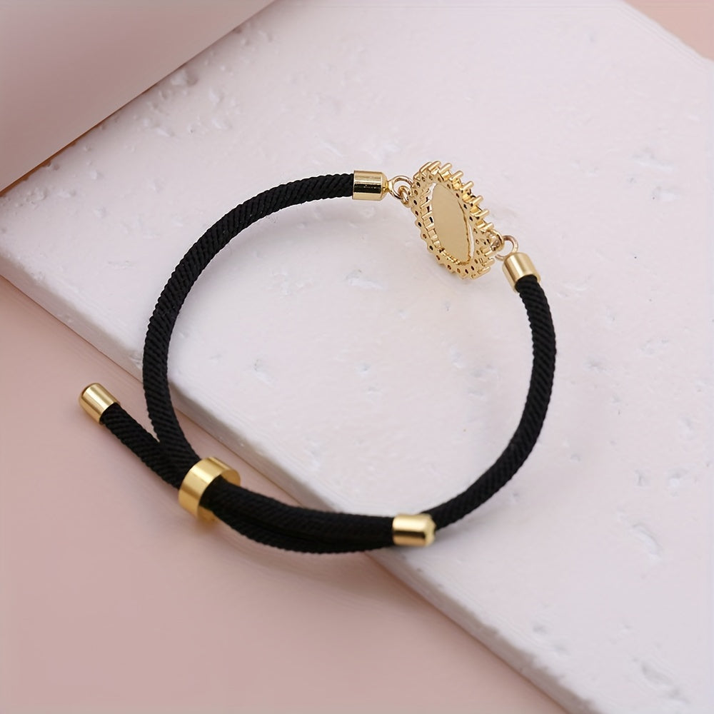 Detalle del cierre y cadena — Pulsera Virgen Maria - Cordon Ajustable Banado en Oro 24K