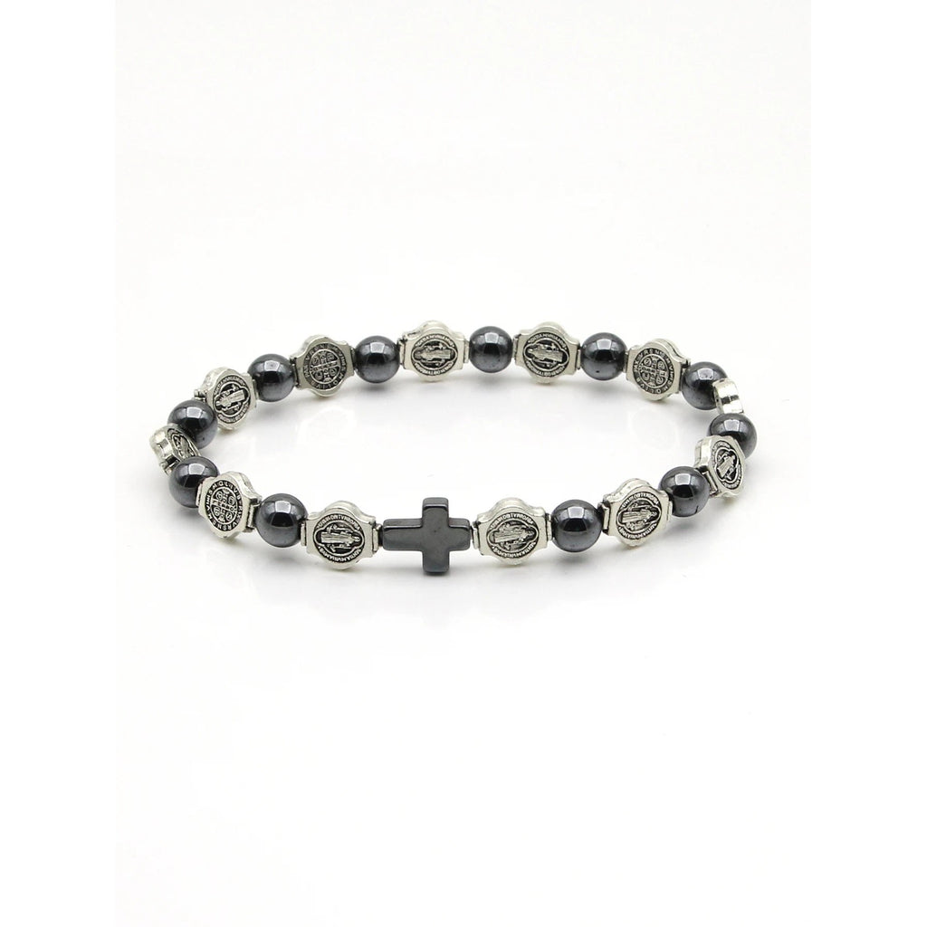 Pulsera de Rosario de San Benito en Hematita — hematita, hipoalergenico y duradero