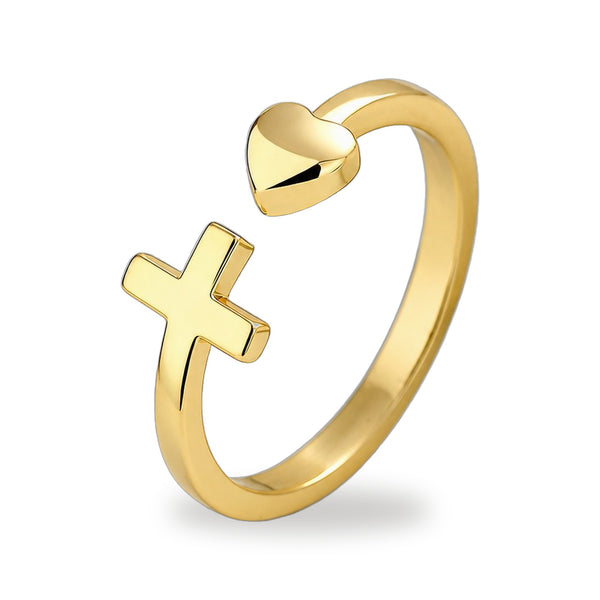 Anillo Cruz Minimalista - Acero Inoxidable con Bano Dorado — vista completa del producto