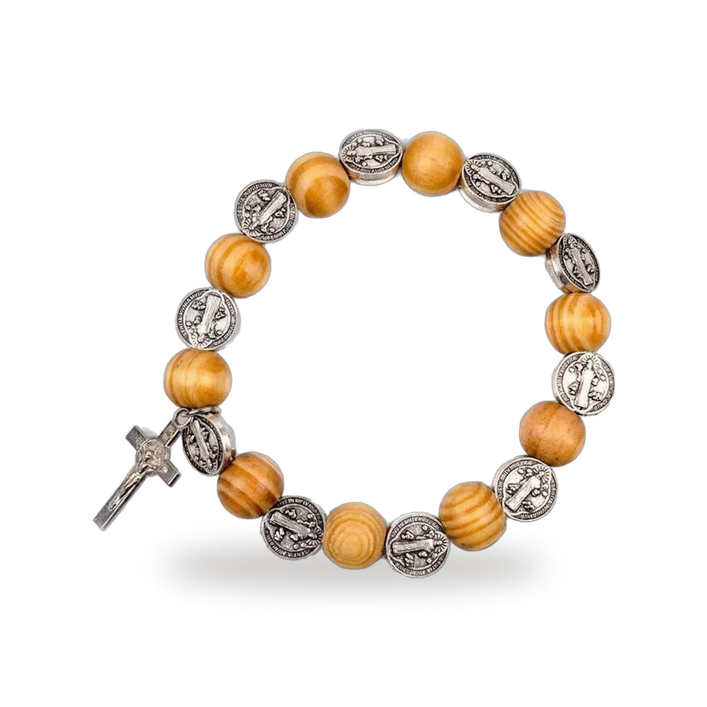 Pulsera de Rosario de Madera y Plata Bendecida — vista completa del producto