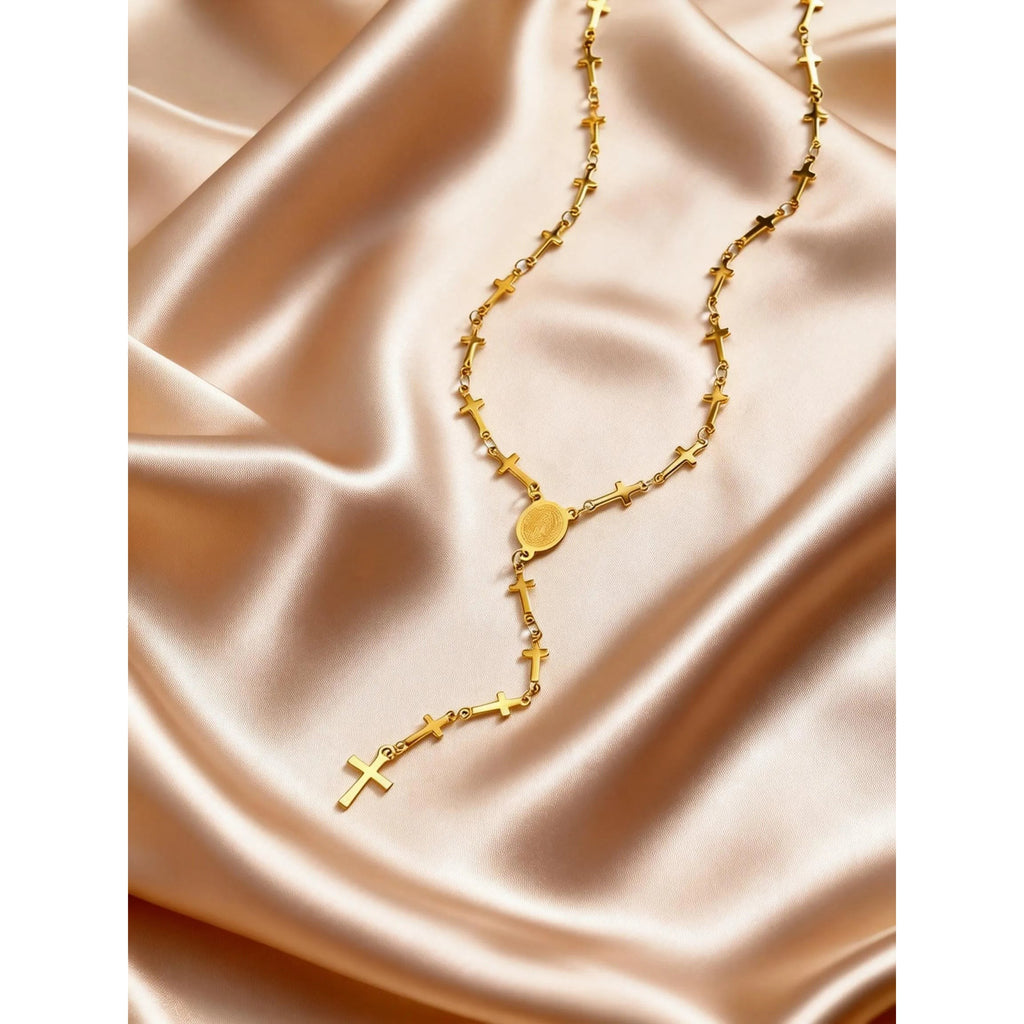 Collar Rosario en Y - Crucecitas y Medalla de la Virgen — rosario devocional en uso