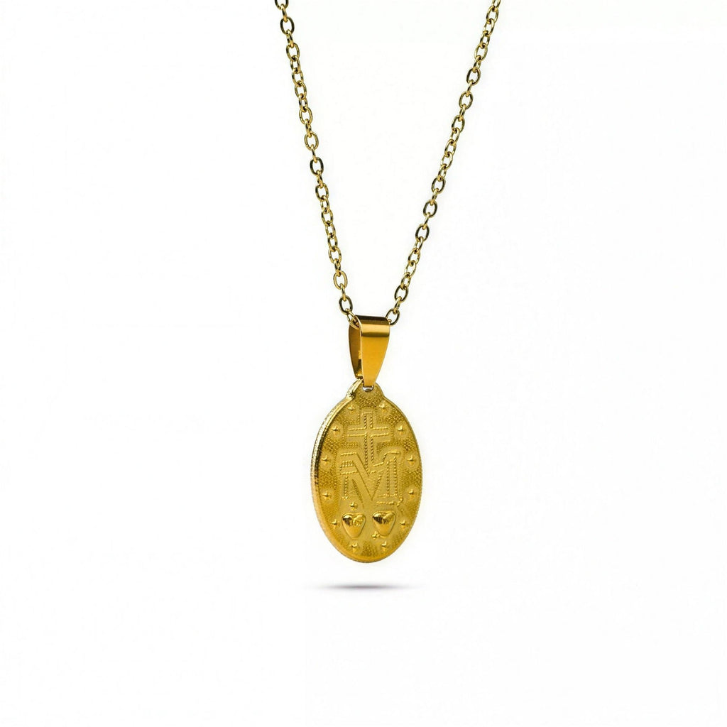 Reverso de la Medalla Milagrosa de la Virgen en dorado