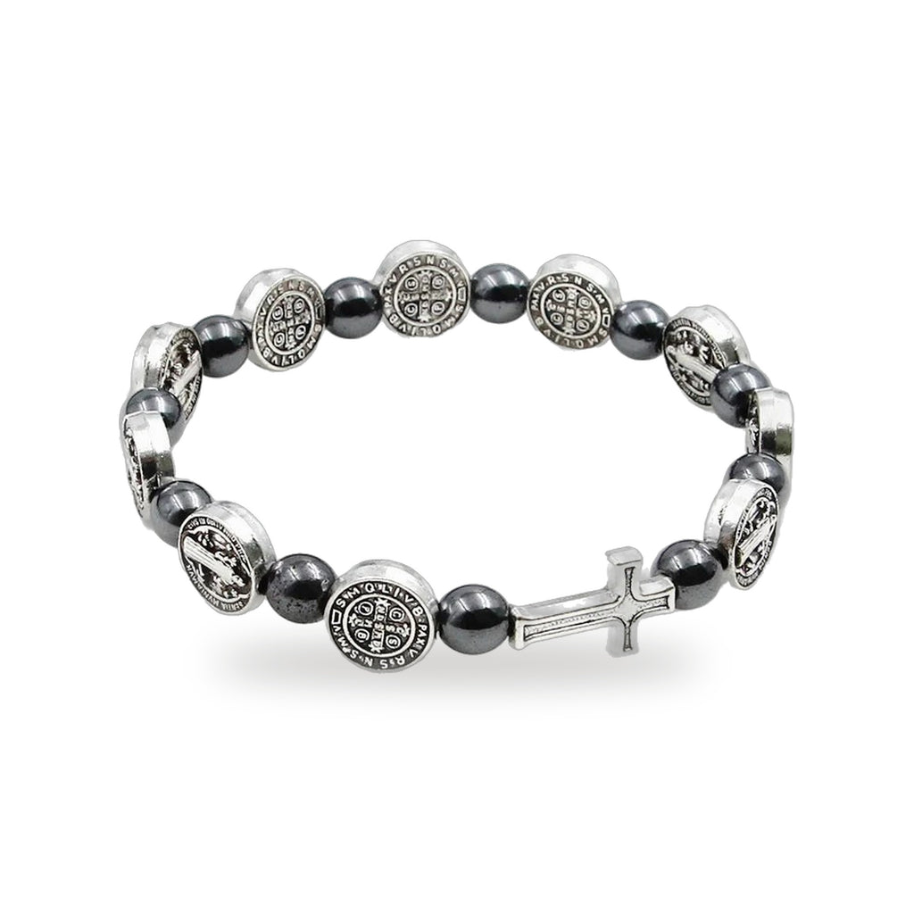 Pulsera de Rosario de San Benito en Hematita — vista completa del producto