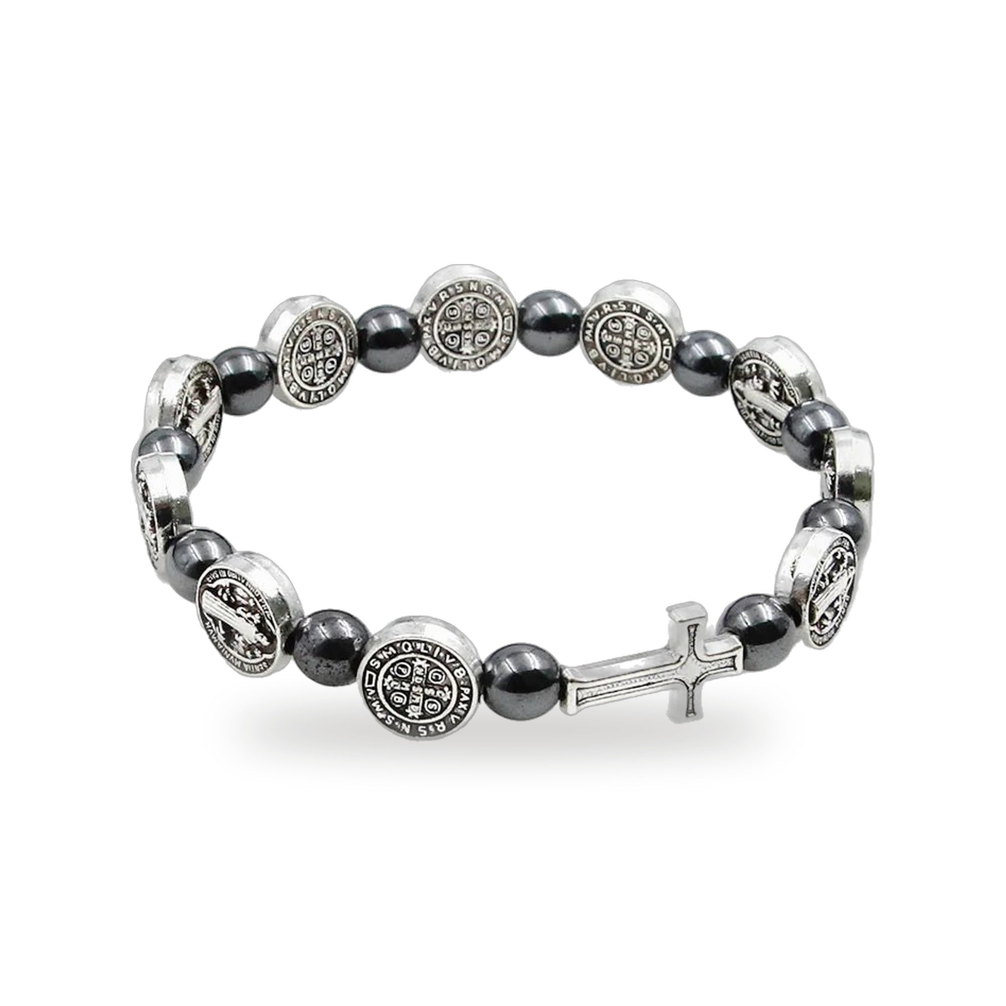 Pulsera de Rosario de San Benito en Hematita — vista completa del producto
