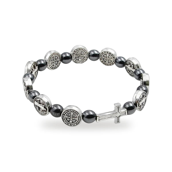Pulsera de Rosario de San Benito en Hematita — vista completa del producto