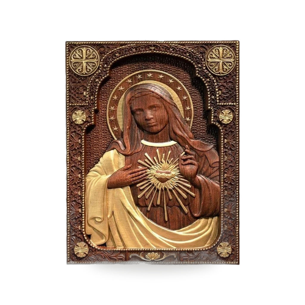 Icono del Inmaculado Corazon de Maria en Madera - Arte Sacra e... — vista completa del producto